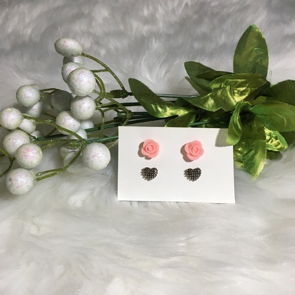 Pink Roses & Gold Hearts Earring Set - Picture 2 of 5